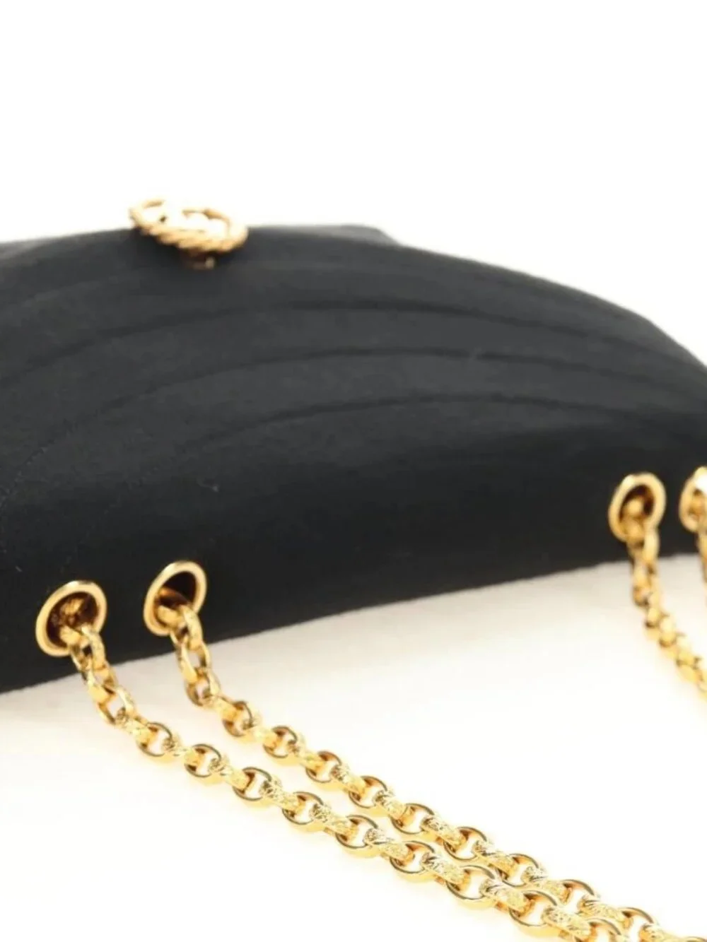 CHANEL Chain Shoulder Bag Cotton Black Gold CC Auth BA13415V